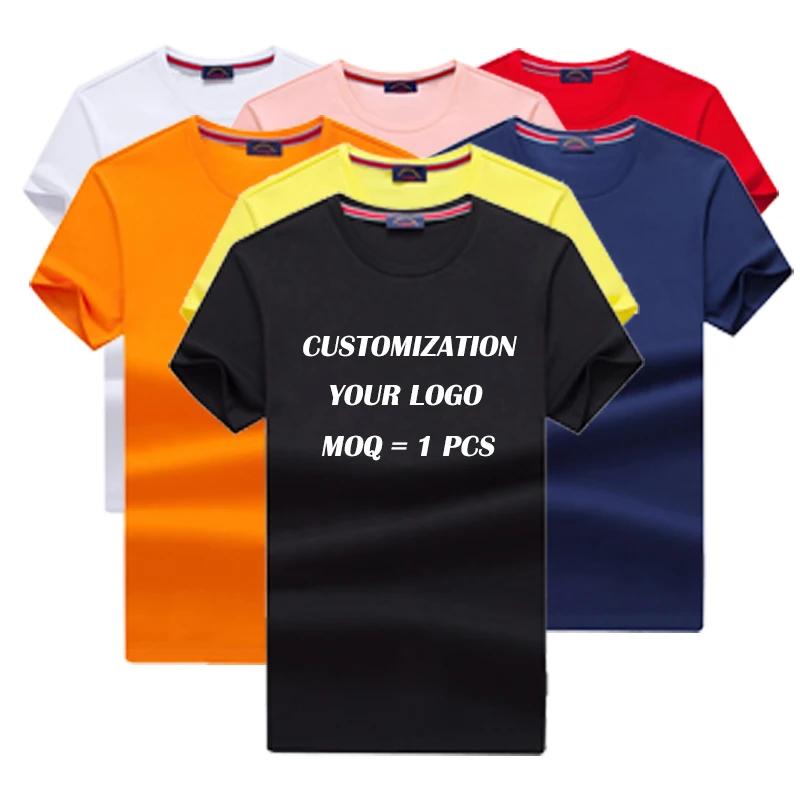 High Quality Unisex Short Sleeve 100% Cotton Solid 8 Colors Custom Heat Transfer Printing  LOGO Pattern Plain White T shirts