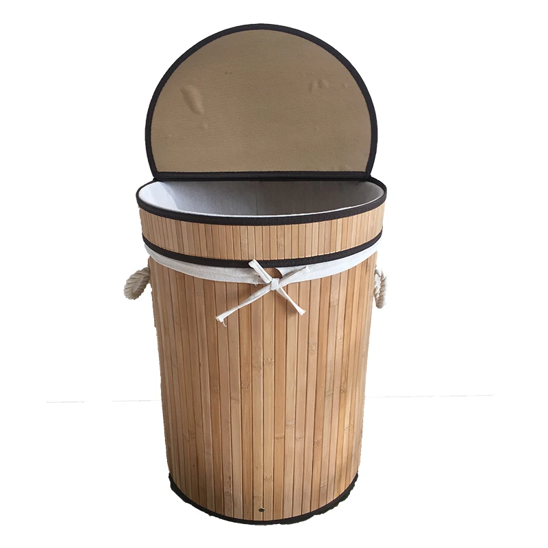 Collapsible Hamper Corner Bamboo Laundry Basket With Lid Moving Lining For Toys Dirty Clothes