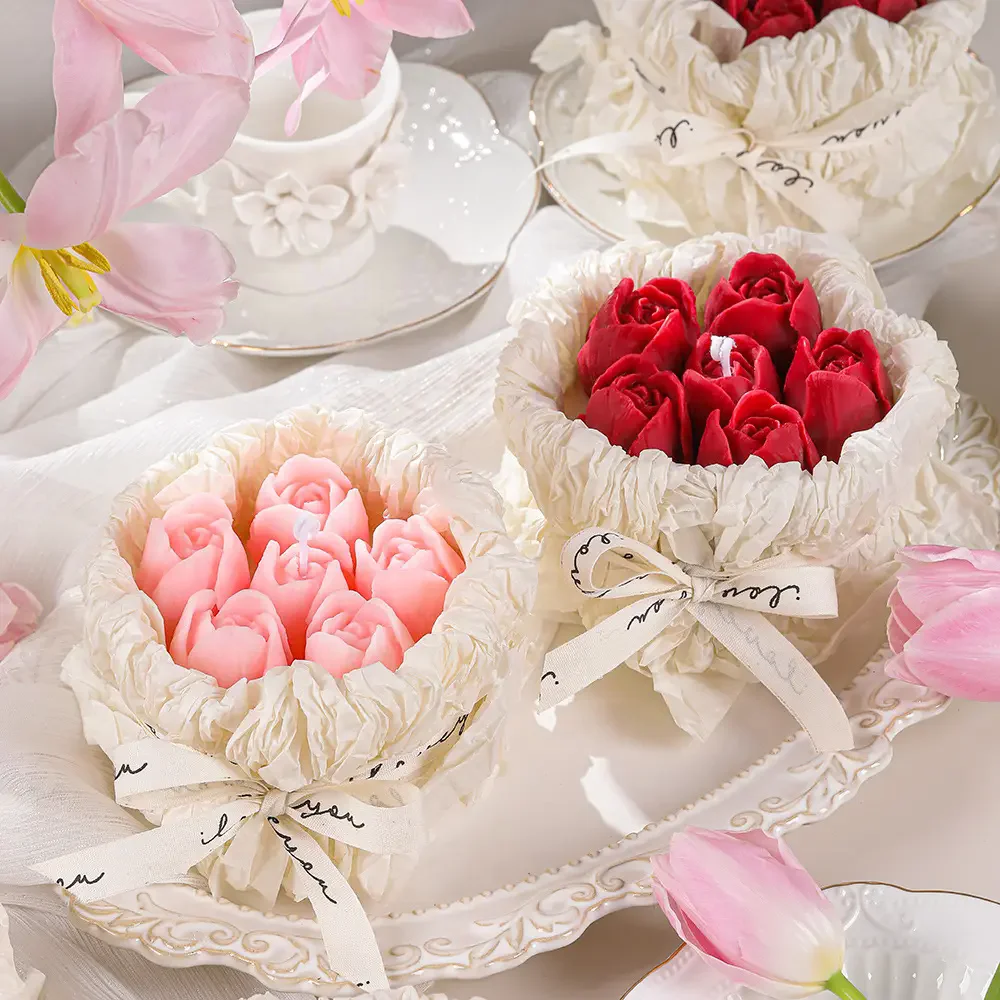 Оптовая продажа Подарочная коробка для романтических букетов на день Святого Валентина в сопровождении ароматерапии ручной работы тюльпанов роз цветов свечей