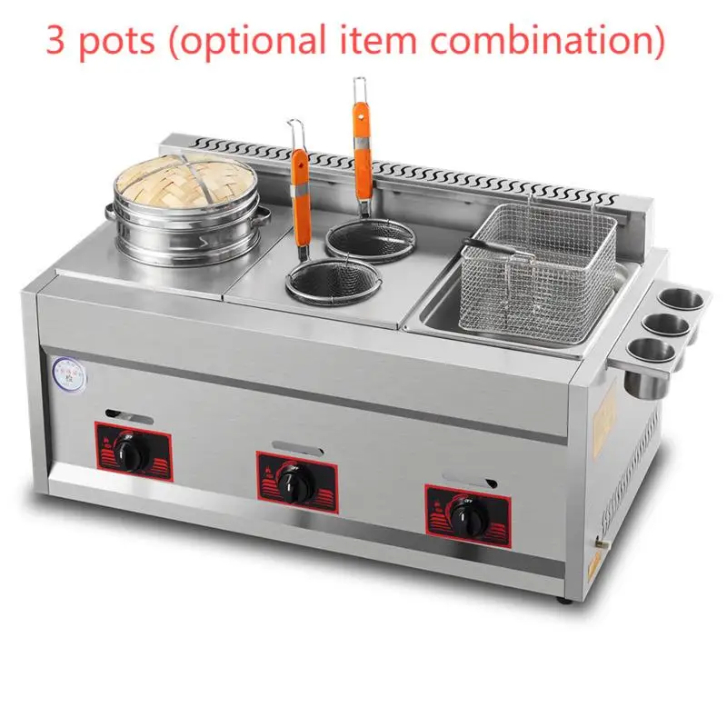 Multi-Function Commercial Gas Combination Stove Street Vendors Selling Snack Equipment Deep Fryer Noodle Cooker Steamer
