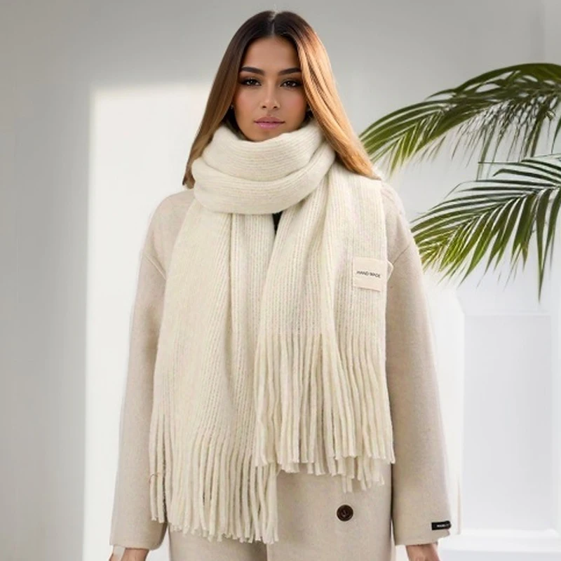 Knit thick warm winter scarf travel scarfs for women stylish woolen acrylic knit scarf