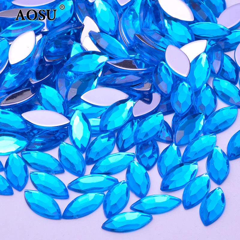 AOSU Wholesale 7*15mm Horse Eye Crystal AB Strass Flatback Gems Acrylic Rhinestones For Clothes DIY Crafts