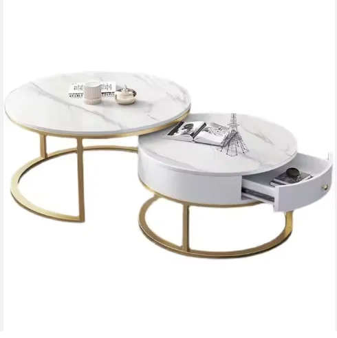 Luxury Marble Coffee Table Set, Nordic Modern Round Coffee Table Living Room Furniture