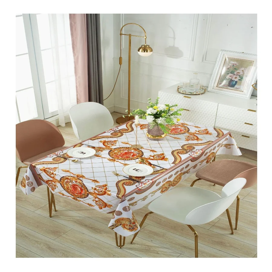 China factory sale pvc film table cloth for out door pvc tablecloth dining water and oil proof burlap heavy printed