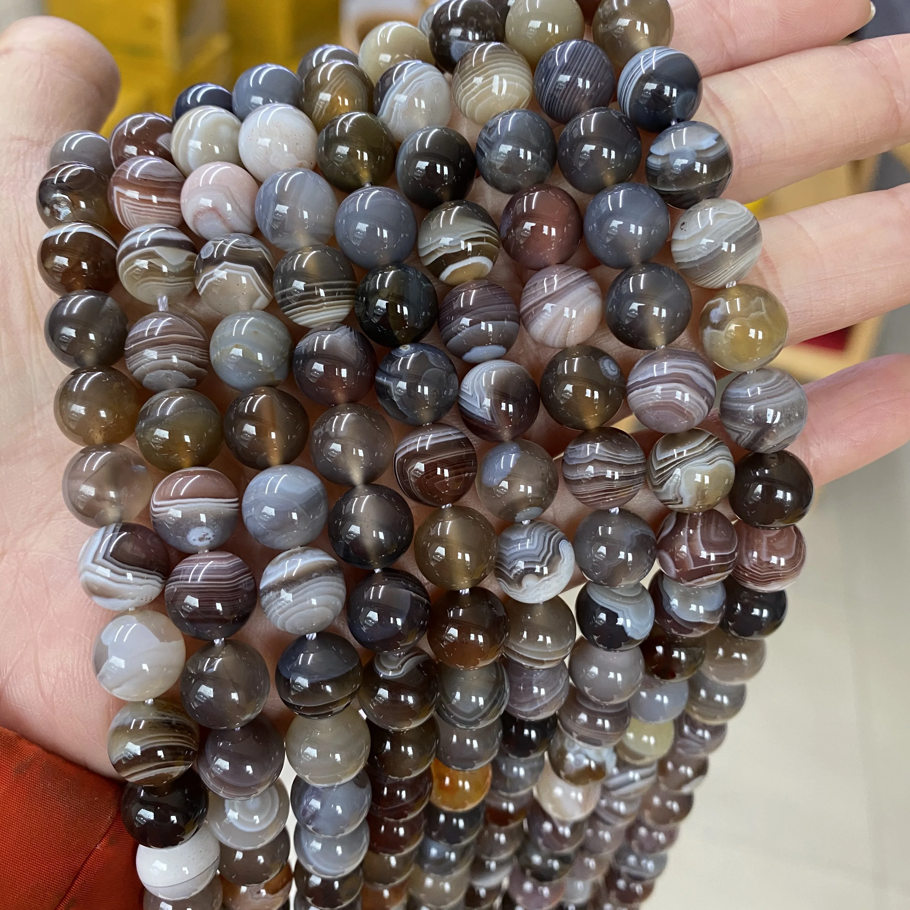 Botswana Stripe Agate Yiwu Gemstone Supplier Natural Stone Smooth Loose Round Botswana Agate Beads for Jewelry Making