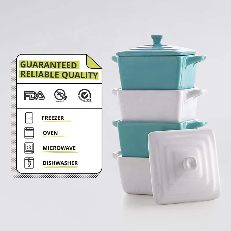 Factory price 8 Ounces Square Ceramic Ramekins for Baking