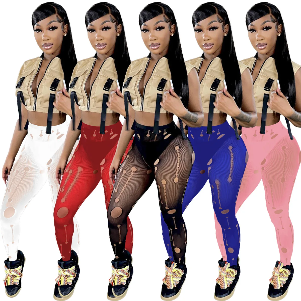 Women Wear Pants Hole Tights Casual Women Solid Designer Panty Hose Stockings Pencil Sexy Club Tights