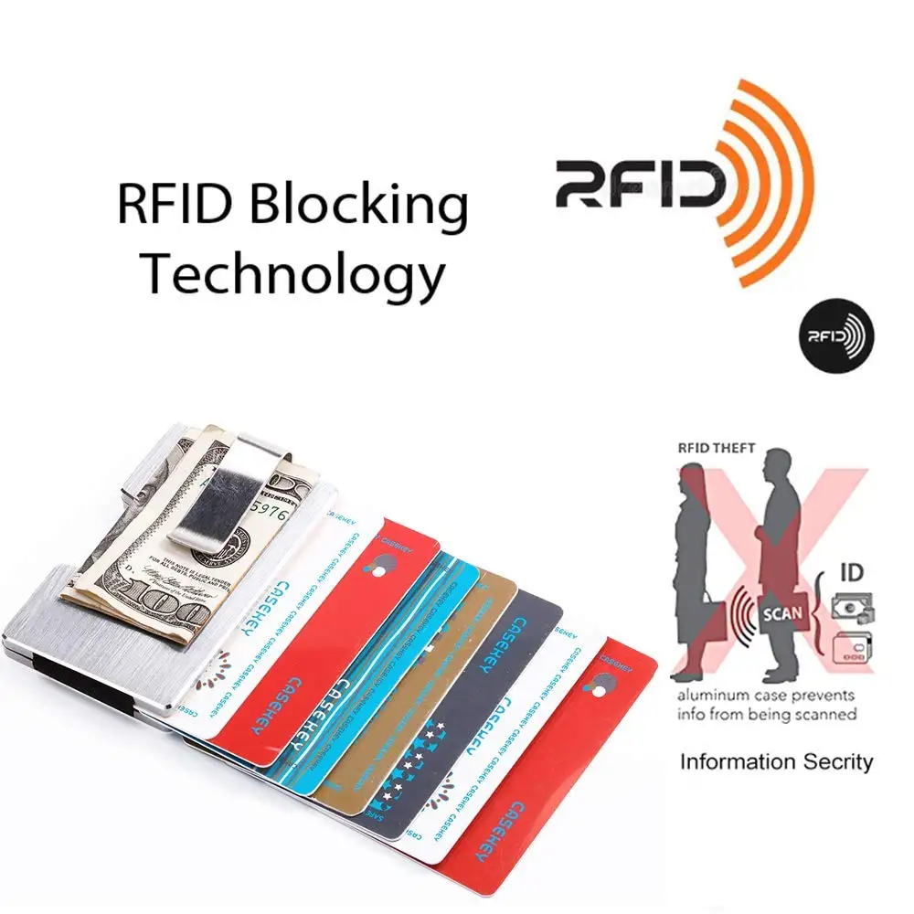 Ультратонкий алюминиевый держатель для кредитных карт с RFID-блокировкой и зажимом денег минималистичный металлический