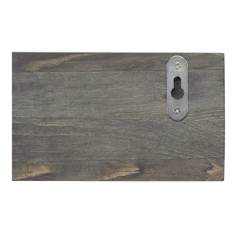 Floating Shelf Vintage Grey Wood Wall Mounted Entryway or Office Shelves with 4 Antique Metal Hooks Wooden Key Rack