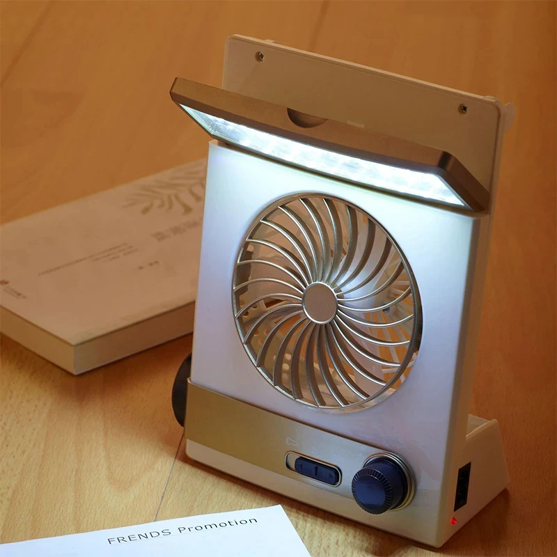 Hot sale Multifunctional Solar Camping Fan Flashlight 1400mA 2W Mini Solar  Electric Fan 3-Speed