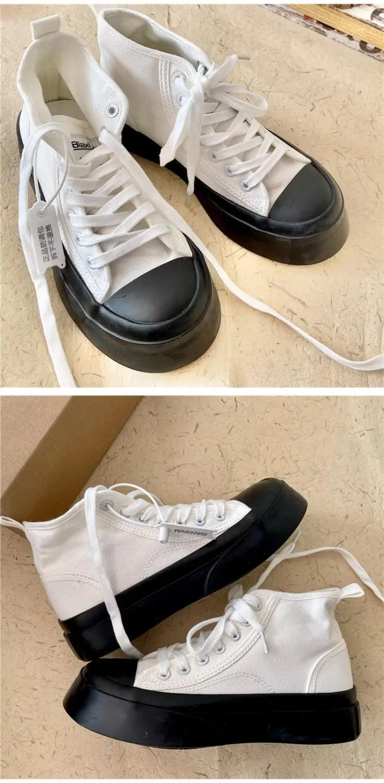 High top canvas shoes for women with thick soles and high heels, Korean version versatile casual sponge cake board shoes trend 5