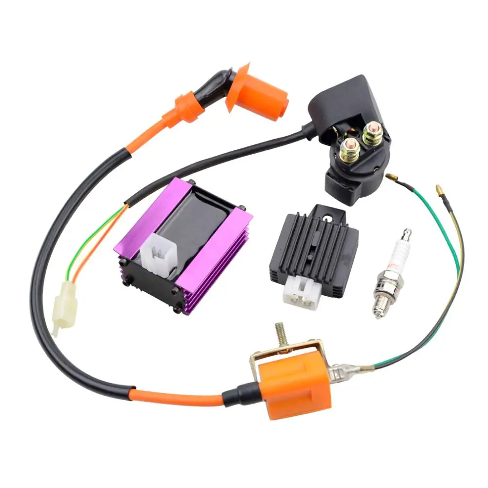 GOOFIT Performance Ignition Coil Relay CDI Spark Plug and Voltage Regulator Rectifier for 110cc Dirt Bike ATV Motorcycle Purple