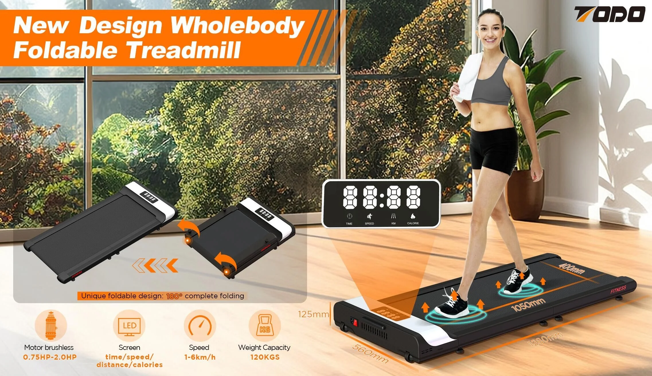2023 new wholebode foldable treadmill electric home treadmill machine fitness machine 2.0hp remote control walking pad