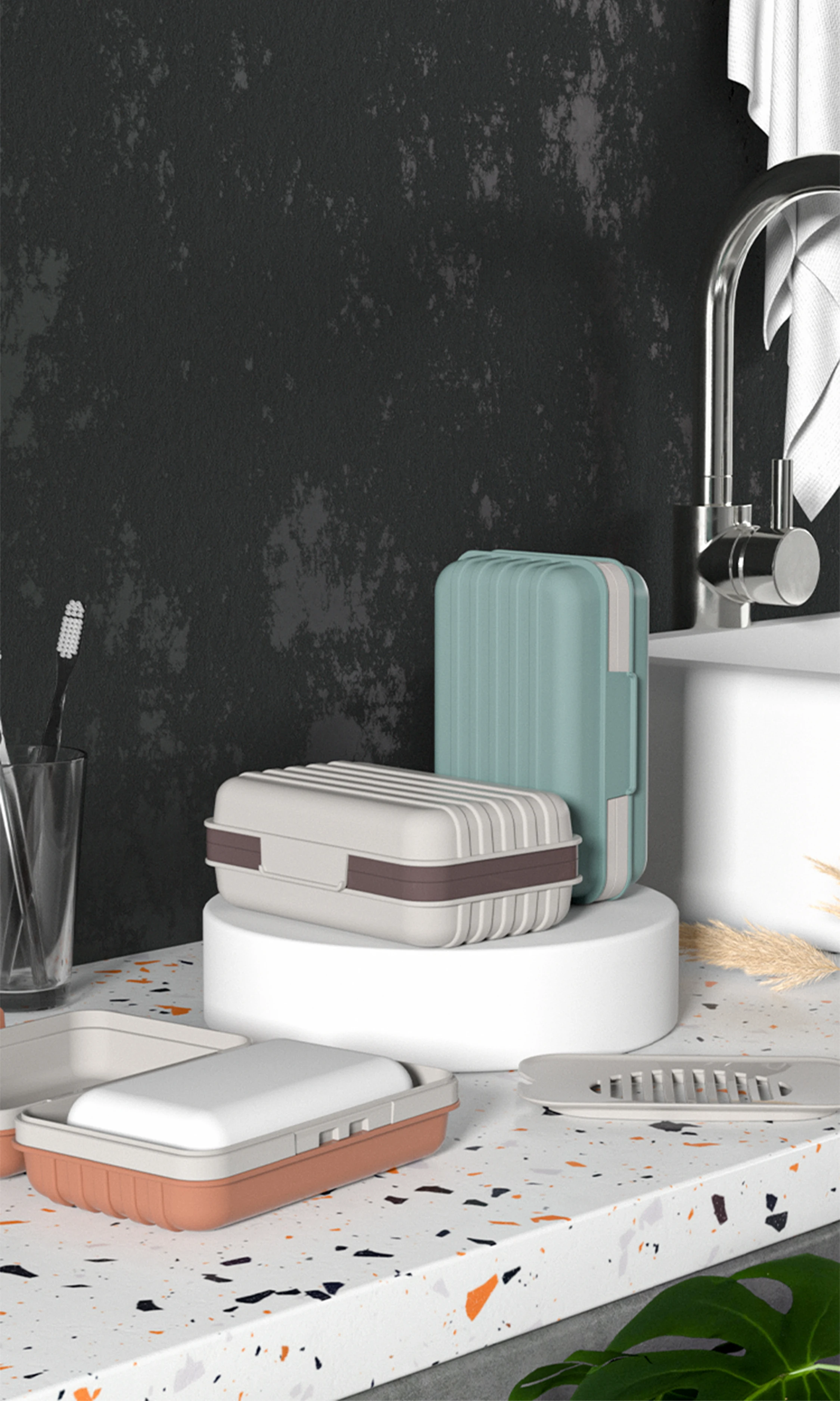 eco friendly kitchen soap self draining bathroom soap box with lid travel drain plastic dish soap holder