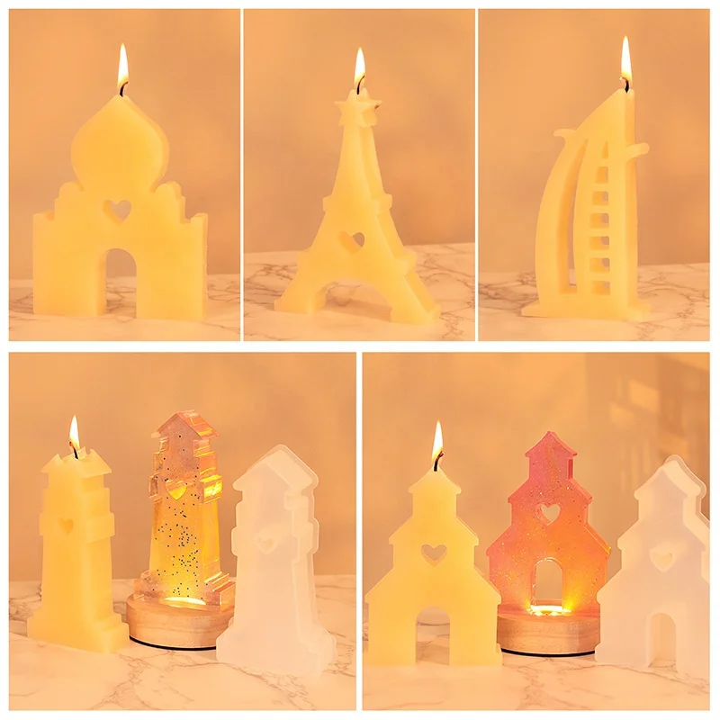 Early Riser diy scented candle silicone mold iron tower castle sailing ship lighthouse house plaster table decoration