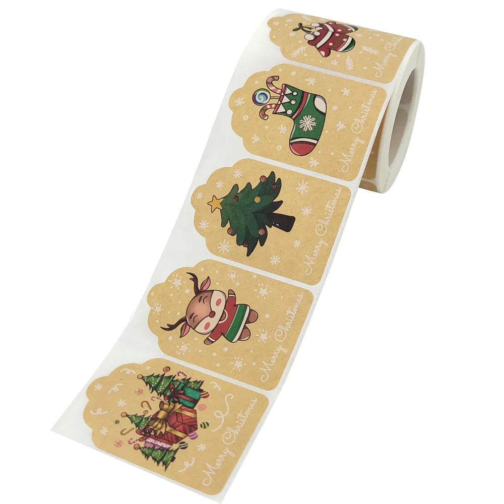 Wholesale For Festival Decoration Sticker 8 Design 300Pcs Stickers Kraft Paper Merry Christmas Santa Label