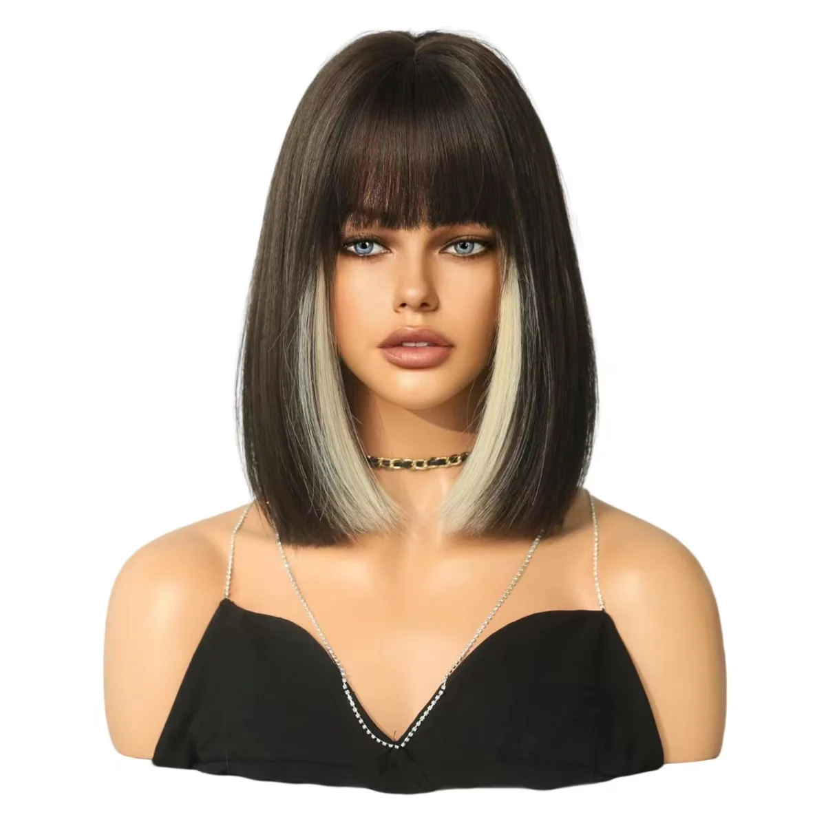 14 Inch Fashion Synthetic Short Bob Wig Cheap Full Lace Wigs With Bangs For Women