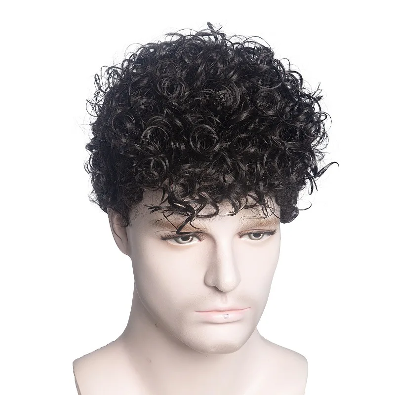 Quality virgin human super skin best curly indian hair replacement afro men hair toupee for black men