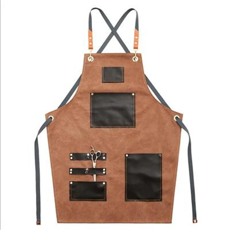 Custom Design Hairdresser Hairstylist Barber Apron Hair Cutting With Tool Pockets and Adjustable Straps For Men Women