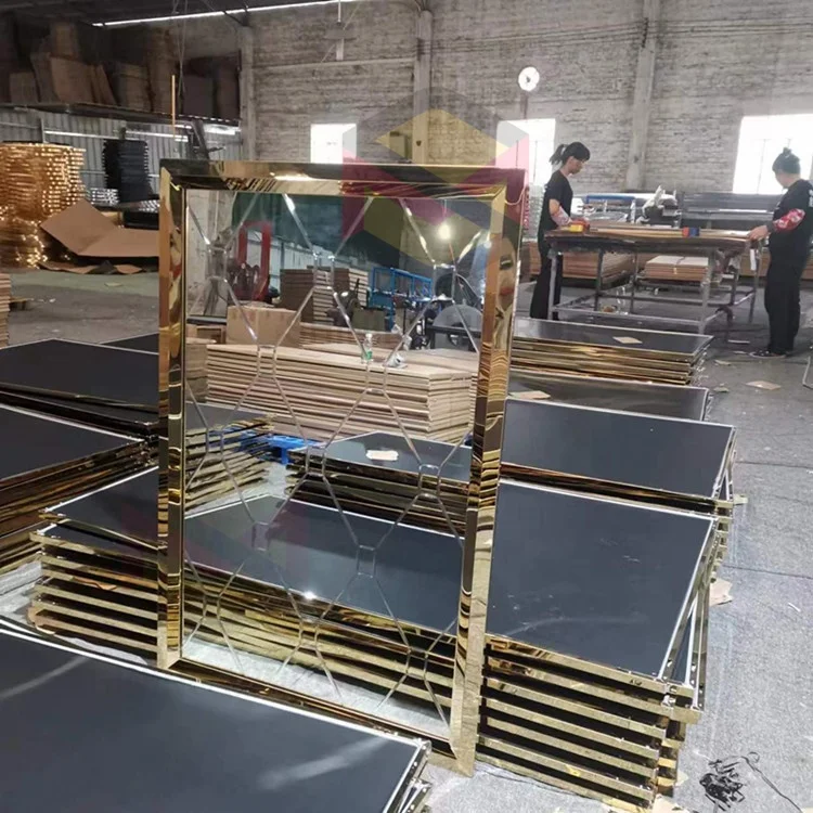 Wholesale Hotel  big size Gold Stainless Steel Frame 3D Art Wall Mirror