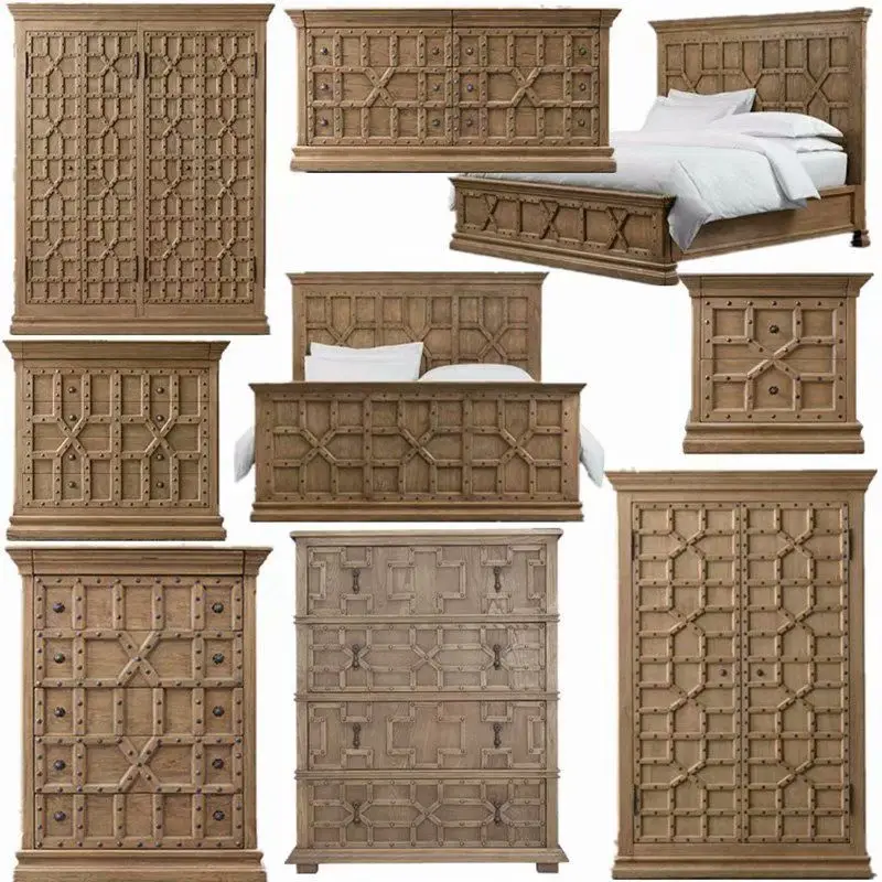 High Quality american retro bed designs solid wood for living room custom big beds wooden beds made in vietnam