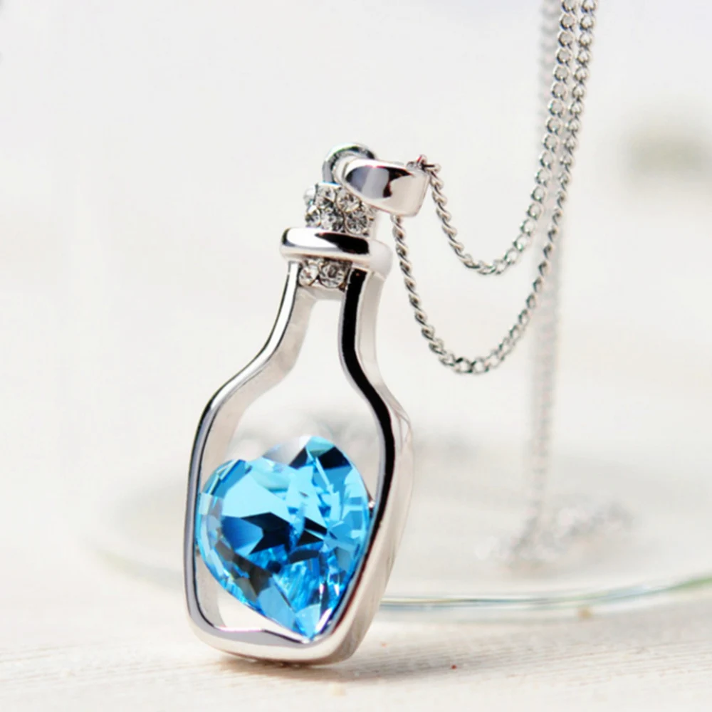Korean Fashion Necklace Wishing Bottle Necklace for woman Love Drift Bottle 925 Heart Pendant Necklace