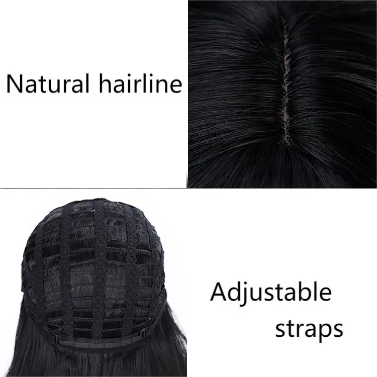 Vigorous Long Black Wig with Bangs for Women Synthetic Glueless Heat Resistant Wave Black Silky Black Hair Wig 26 inch