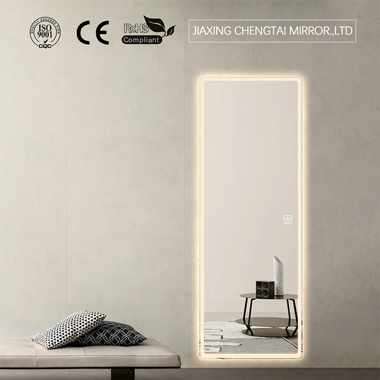 Modern Designer Decorative Home Decor Salon Long Led Lighted Large Wall Mirror Full Length Floor Standing Dressing mirror CTL402