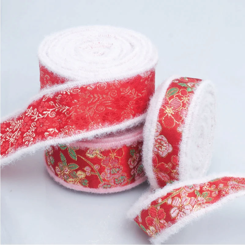 Chinese Style Embroidered Ribbon Winter Clothing Raw Edge Ribbon Headwear Hairpin Flowers Gift Cotton Herringbone Tape