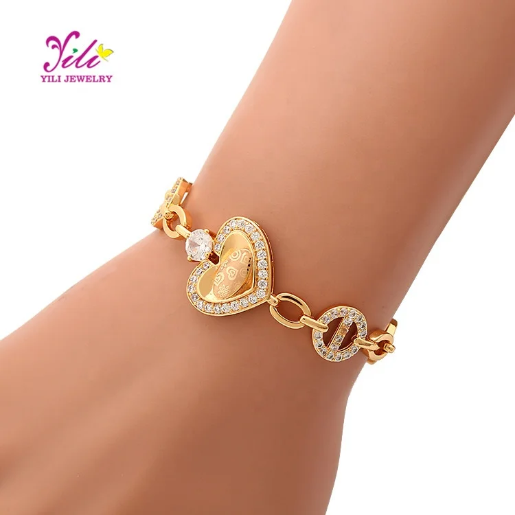 18k Gold Color Sexy Charm Fashion Jewelry Pakistan style laser pattern sweet love heart shape gemstone Bracelet for girls