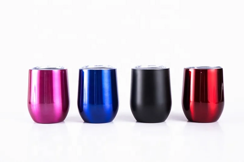 glitter egg shape mugs double wall stainless steel wine tumbler with sliding lid
