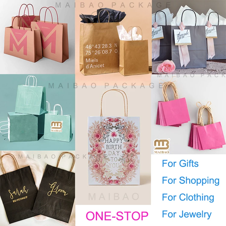 Eco Friendly Kraft Brown Bolsas De Papel Shopping Packaging Bag Custom Printed Birthday Party Thank You Wedding Gift Paper Bags