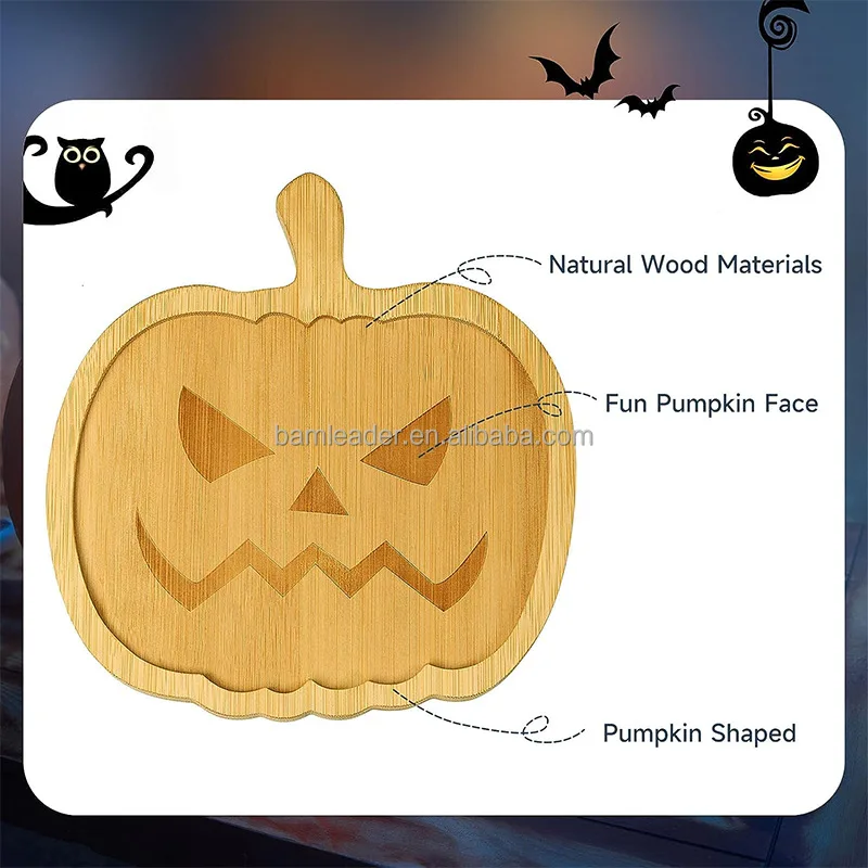 Halloween Pumpkin Shape Wood Charcuterie Cheese Board Bamboo Pumpkin Food Snack Serving Tray Plate Platter for Party Decoration