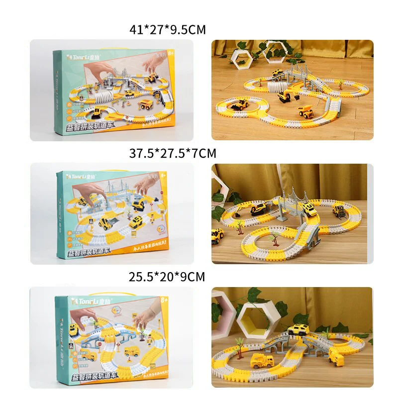 Engineering track small train car DIY toy engineering car Electric Wooden Sensory Original Puzzle Operated Building Train Track