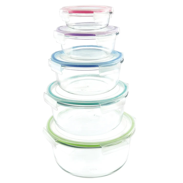 
High Quality Lunch Box Cookware Airtight Round Borosilicate Glass Food Storage 