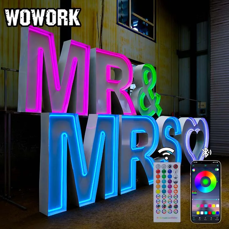 WOWORK factory metal RGB pink marquee number and letters word with bulb lights for birthday party wedding decoration