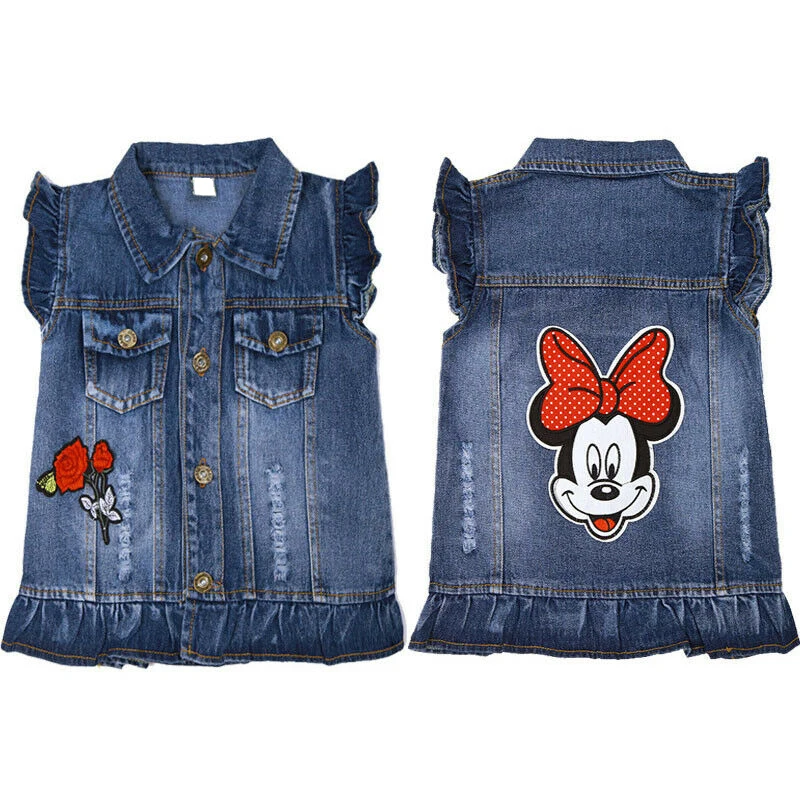 2021 Wholesale New Fashion High Quality Lovely Cartoon Party Denim Vest for Girls Kids Jackets Vest