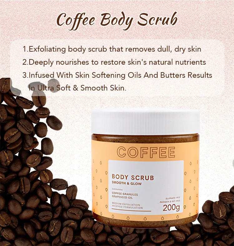 
Whitening Natural Coconut Ingredient Cocoa Arabica Coffee Bean Body Scrub For Private Label herbal body scrub 