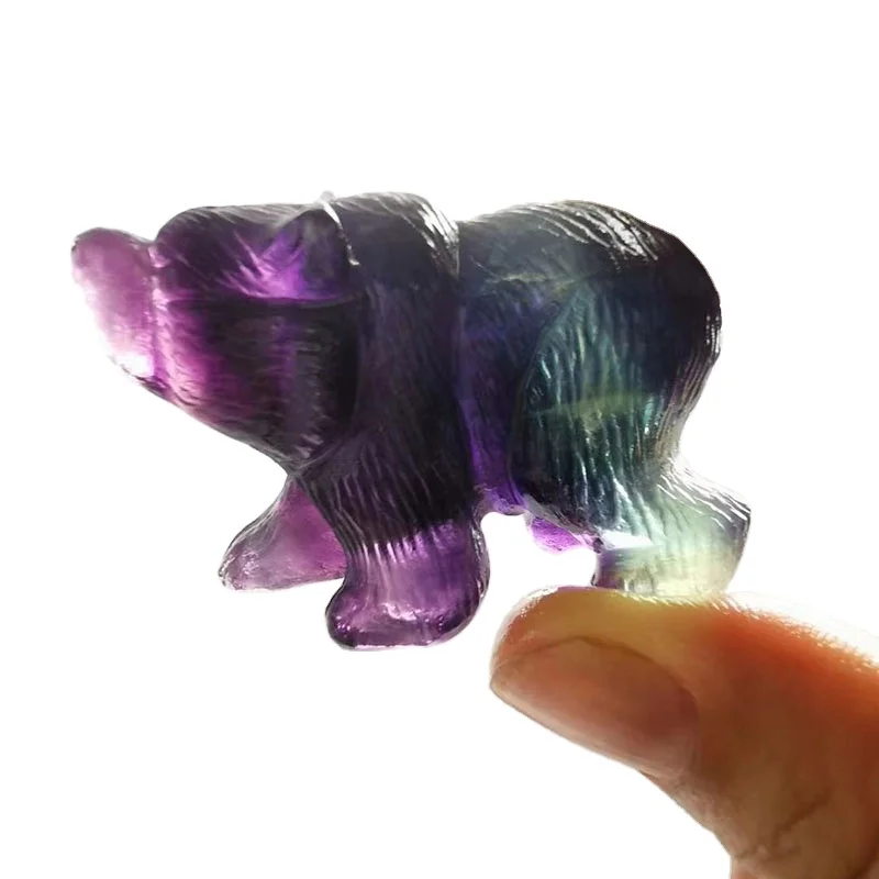 
Wholesale Natural Carved Fluorite Crystal Bear Polished Healing Quartz Bear For Decoration 