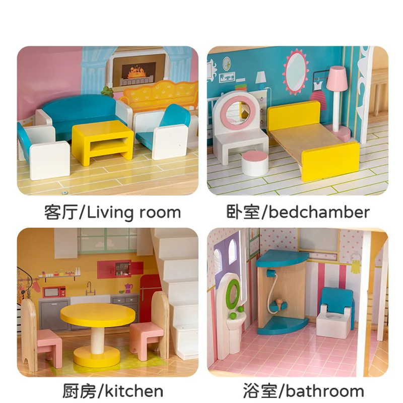 2022 new style children play house simulation wooden three tier mini doll house toy dollhouse for kids