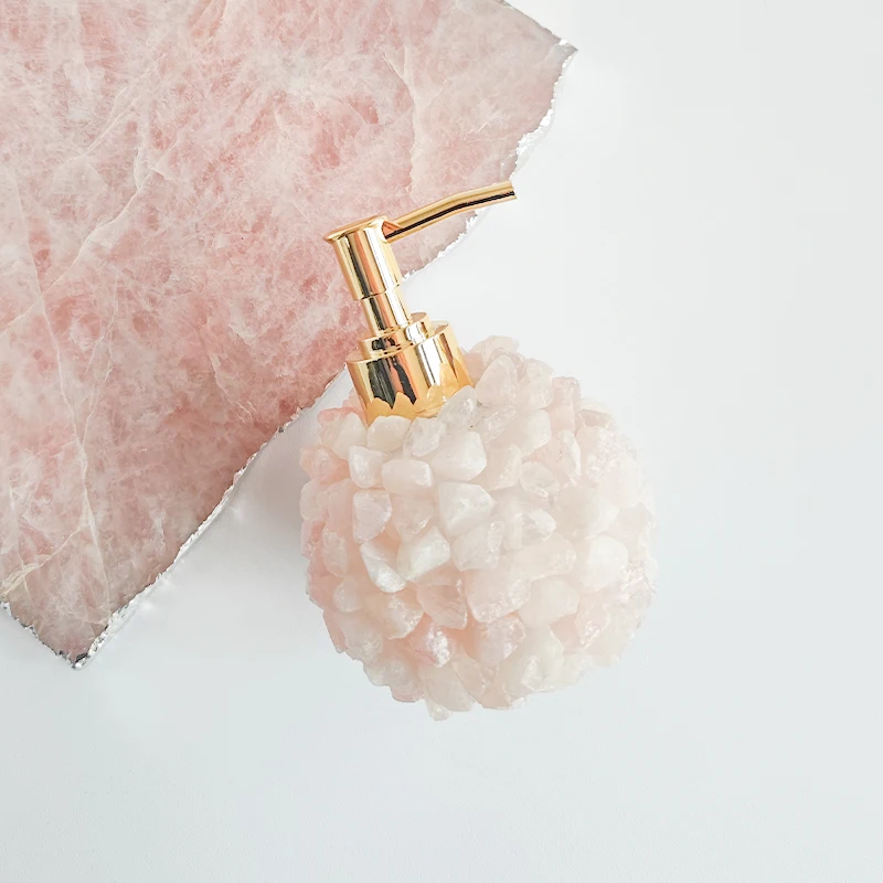 Custom Round 100ml Rose Quartz Crystal Raw Empty Bottle Soap Dispenser