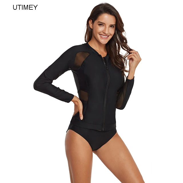 Sexy Ladies Surf Clothes Tulle Patchwork Stretch Breathable Beachwear Wholesale High Quality Zip Women Swimsuits