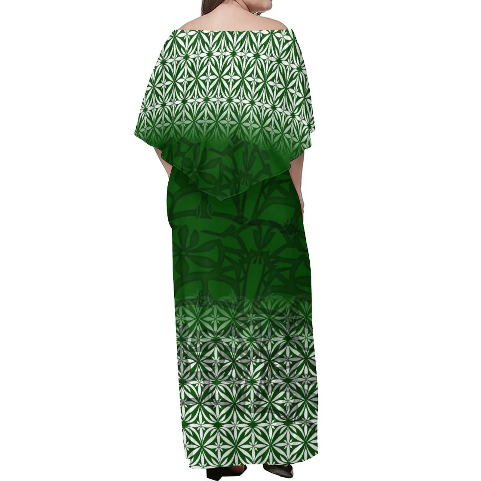 New Pacific Island Art Blue Polynesian Tribal Island Dresses Off Shoulder Layered Ruffle Shawl Dress Party Evening Dress Gowns