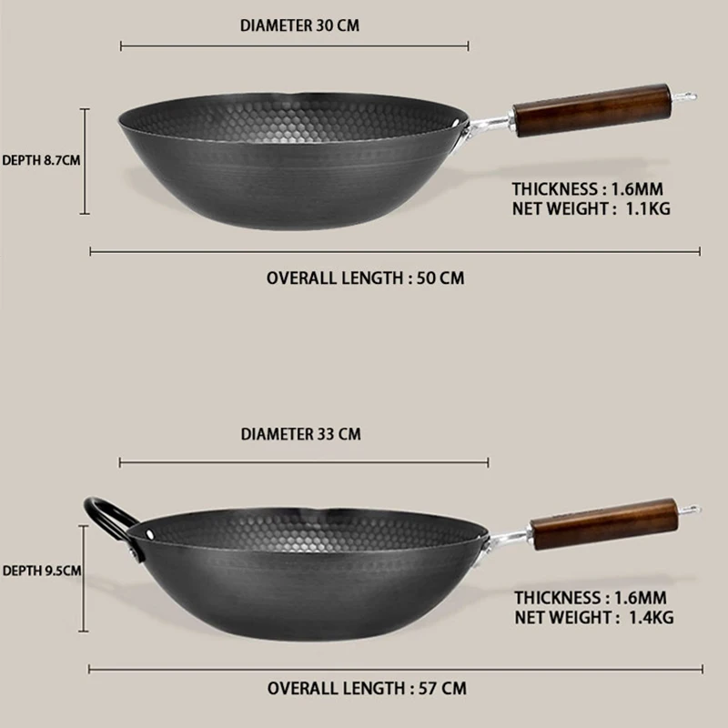 Carbon Steel Wok Hand Hammered Non-stick No Coating Less Oil Restaurant Cocinas Wok