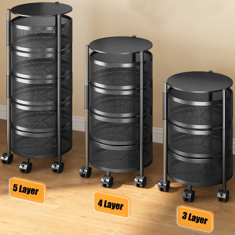 No Assembly Rotating Kitchen Storage Rack, 2/3/4/5-Tier Fruit Basket Shelf , Organizers and Storage Cart with  Rolling Wheels