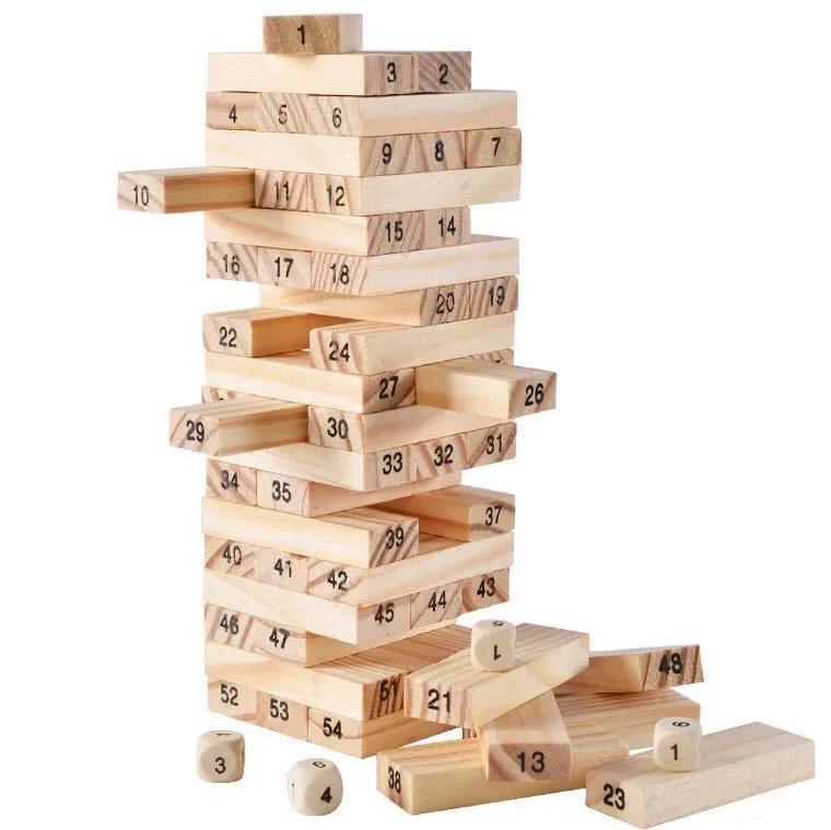 Creative Early Education Building Block Game Puzzle Toys 54pcs Wooden Balanced Stacking Tumbling Tower Domino Building Block Set