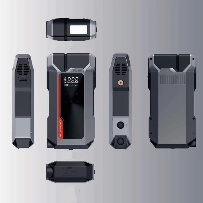 800A Car Jump Starter with LED Torch Power Bank Air Compressor Wireless Charging Function for Cellphones Starting Device