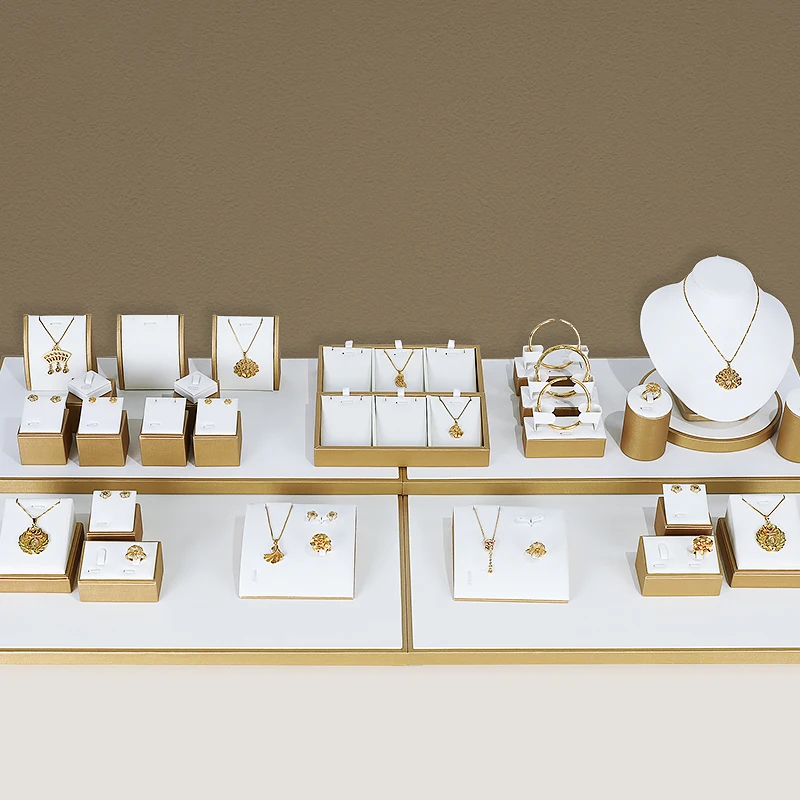 Jinsky белый pu кожа ювелирные изделия стенд кольцо держатель ожерелье дисплей набор ювелирных изделий