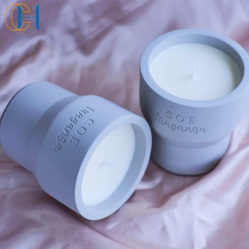 C&H Nordic Style Matte Cylinder Concrete Container Holder Modern Engraving Logo Cement Candles for Home Decoration