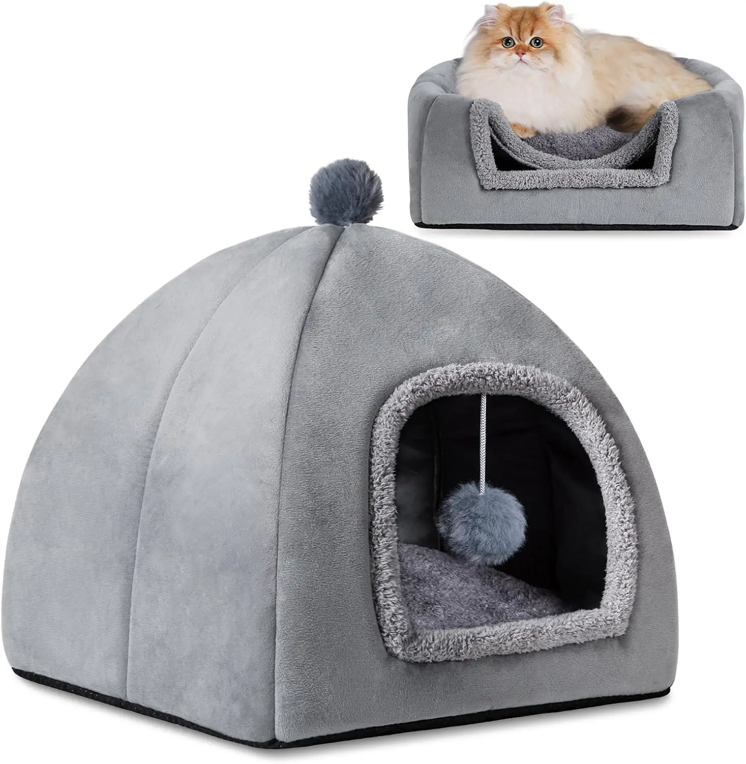 Cat Bed Cave Indoor Cat Dome Bed Hideaway Bed with Removable Mattress for Kittens Cat Tent House Dual Use